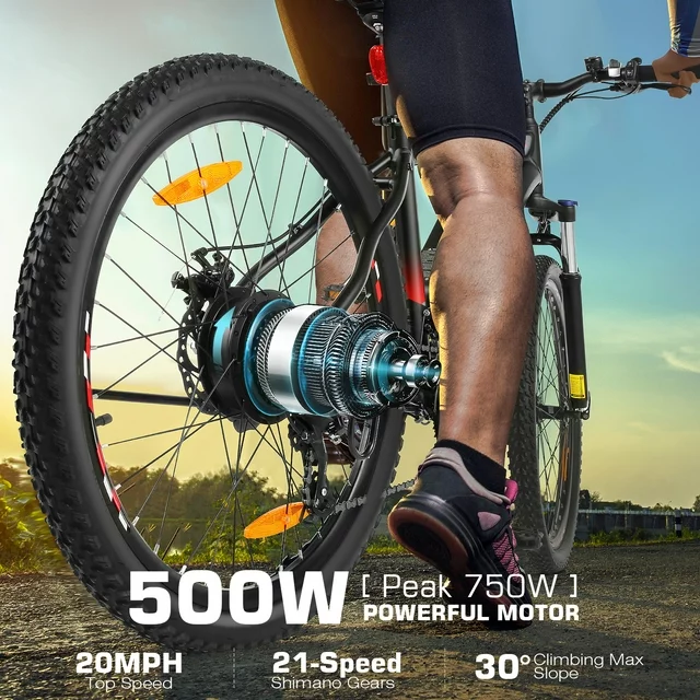 Rower elektryczny Funcid, rower elektryczny dla dorosłych, 27,5 EBike, 500 W, rower elektryczny dla dorosłych, 31,8 km/h, akumulator 48 V 10,4 Ah