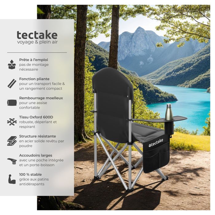 Silla de camping - TECTAKE - 1 MTX, silla plegable acolchada con bolsa de transporte, 88,5 x 55 x 103 cm, tejido hidrófugo.