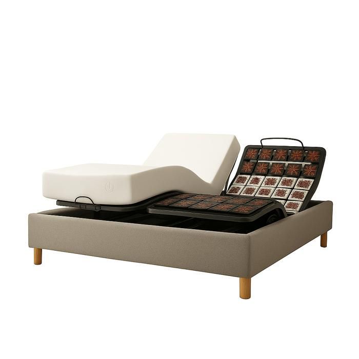Conjunto de cama eléctrica de 180x200 cm, color gris – Base de láminas ajustable con borde en bucle + colchón