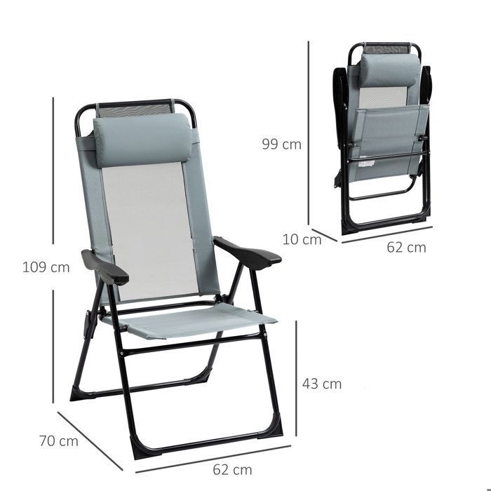 Silla de jardín Outsunny - Acero - 62x70x109cm - Gris