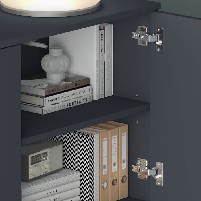 Mai & Mai Meuble de Rangement avec 4 Portes et 4 Compartiments Casier de Rangement Polyvalent Gris Noir Mat 76x36,4x74 cm SR04