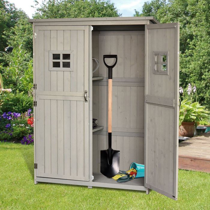 Abri de jardin - Outsunny - armoire outils bois 2 étagères 2 portes 2 fenêtres toit bitumé - bois sapin - 127,5x50x164cm