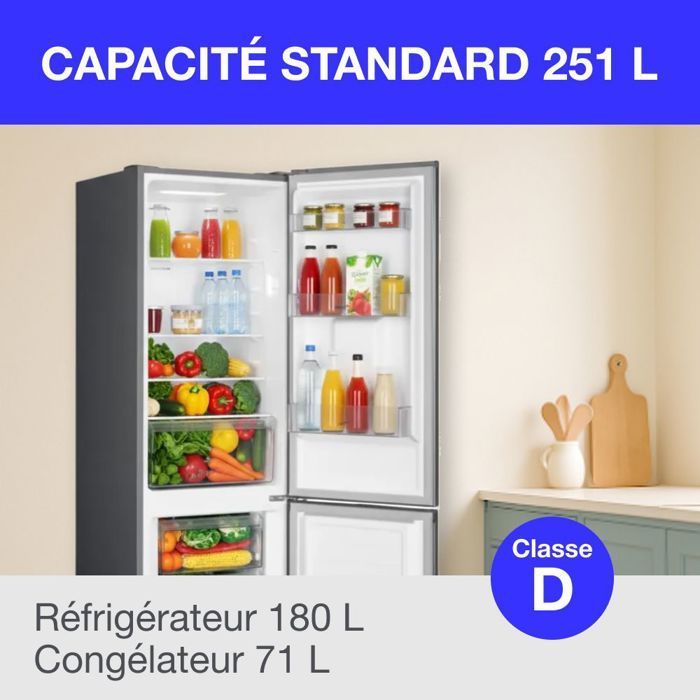 251L Bottom Freezer Refrigerator - CONTINENTAL EDISON - Total No Frost - Stainless Steel - Energy Class D - W 54 cm x H 180 cm