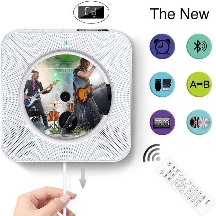 Reproductor de CD portátil - PIMPIMSKY - Bluetooth de pared - Radio FM - Altavoces HiFi - MP3 USB