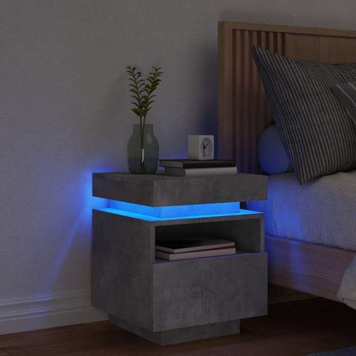 vidaXL Armoire de Chevet avec Lumières LED, Table de Chevet avec Rangement, Table de Nuit Chambre, Moderne, Gris Béton Bois 836790