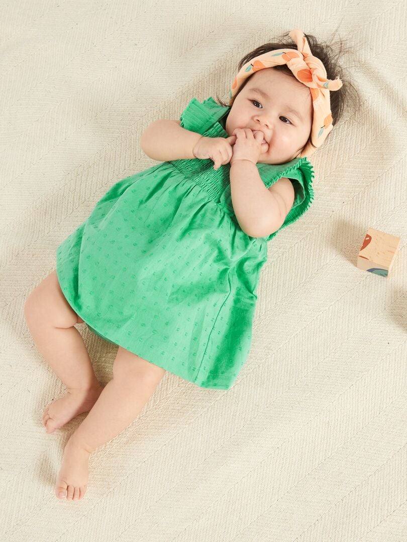 Vestido de voile de algodão + calcinha - 2 peças - VERDE