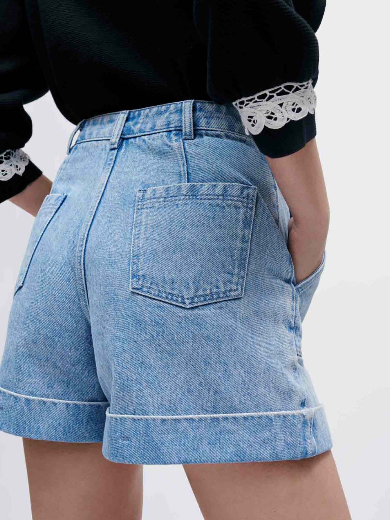 Pantaloni scurți din denim cu ținte - Albastru