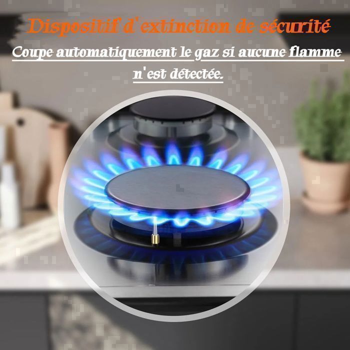 Plaque de Cuisson Gaz 5 Feuxs, Plaque Gaz Inox 68 cm,Cuisinière à Gazs 5 Brûleurs Encastrable,10480W,Sécurité Thermocouple