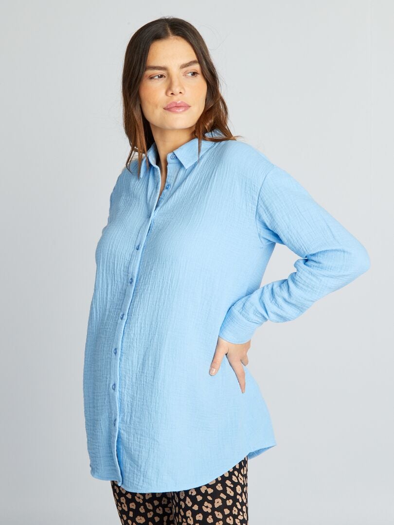 Camisa de enfermería de gasa de algodón - AZUL