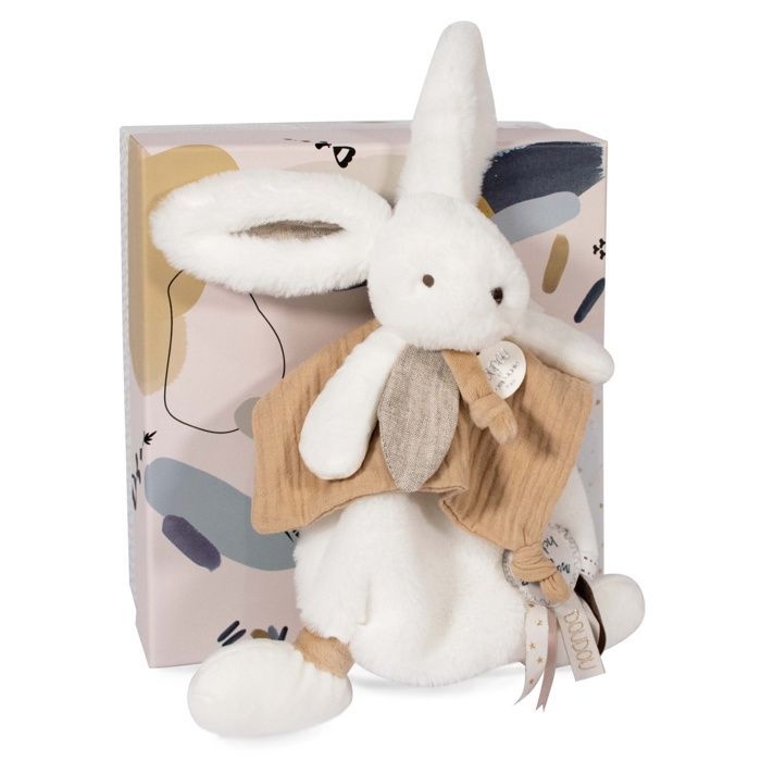 Doudou et Compagnie - Coelhinho de Pelúcia - 25 cm - Branco/Areia - Coelho de Pompons Naturais - Ideia de Presente - Feliz Selvagem - Feliz Doudou para Você