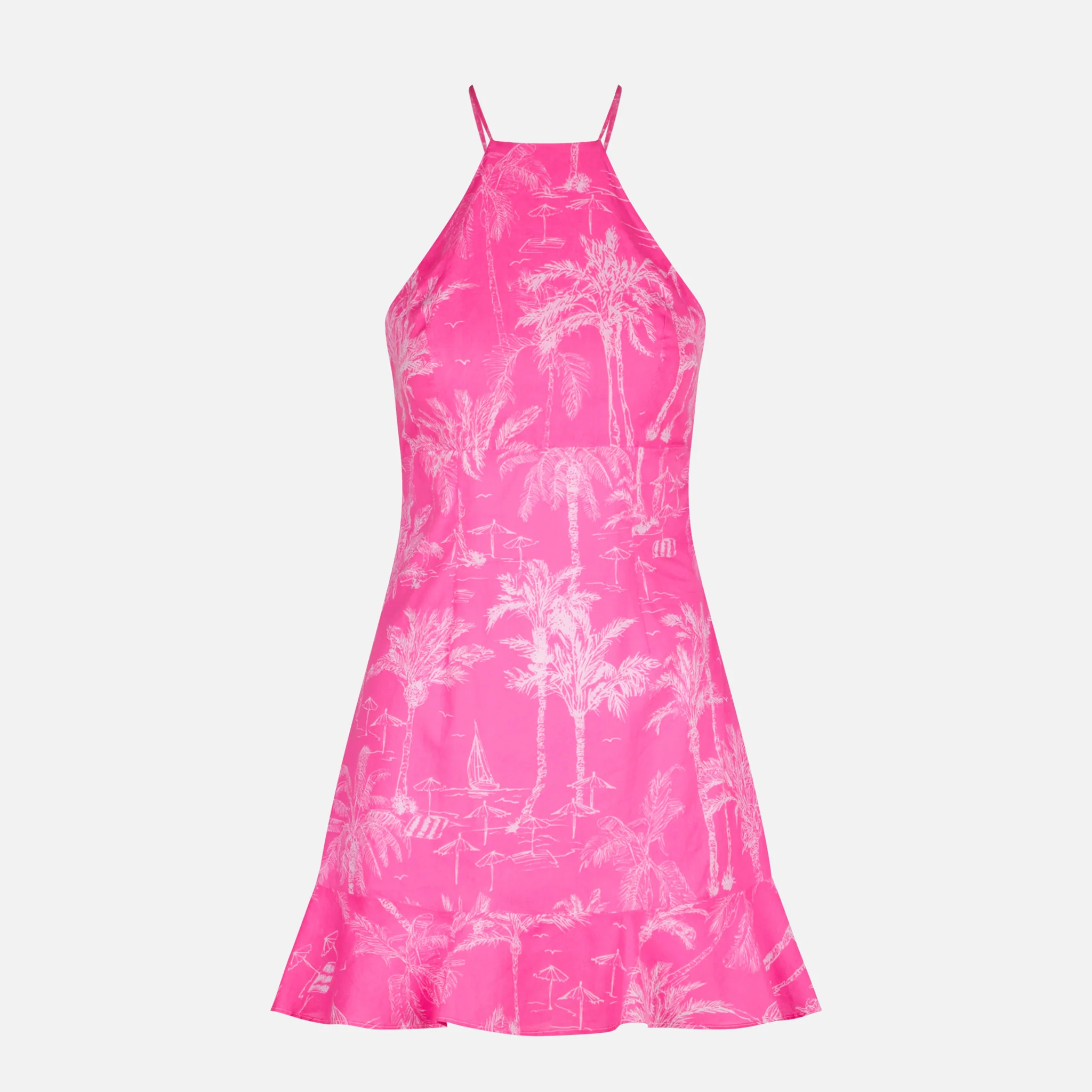 Robe nuisette rose fluo imprimée toile de Jouy