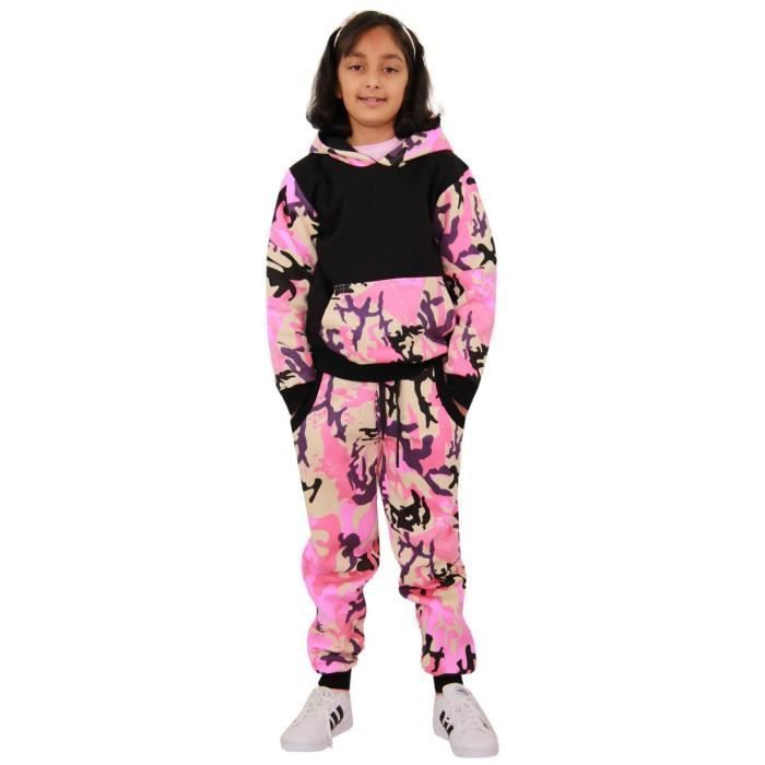 Chándal de camuflaje para niña - Marca - Conjunto de chándal (parte superior e inferior) - Rosa y negro - Manga larga
