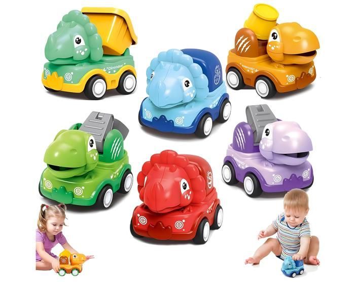 Toy Cars - 6 Pieces - Press and Go - Dinosaurs - For Children 1-3 Years Old
