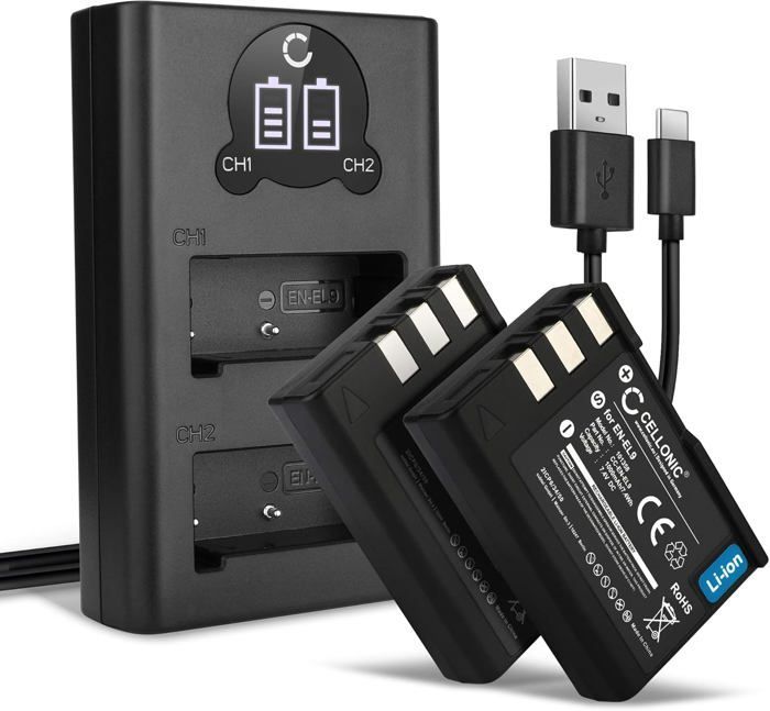 Set de 2 Batteries 1000mAh et Double Chargeur Compatible avec Nikon D3000 D40 D40x D5000 D60 - Accu de Remplacement Appareil Photo