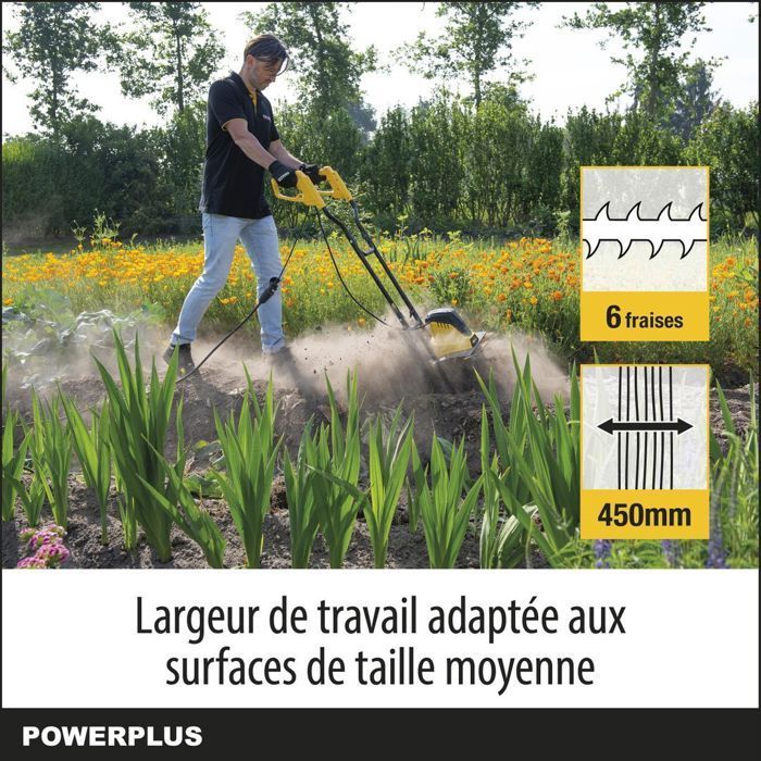Powerplus elektrische grondfrees POWXG72010 - 1500 W, 6 messen, 220 mm werkdiepte en 450 mm breedte