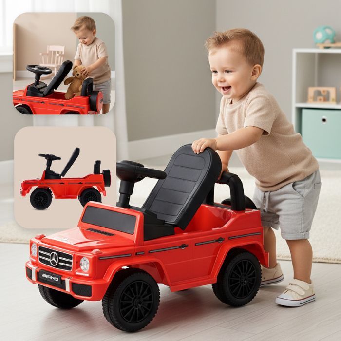 Porteur enfant voiture Mercedes Benz 350D - 12 à 36 mois - volant avec son - faux roue secours - compartiment rangement - Rouge
