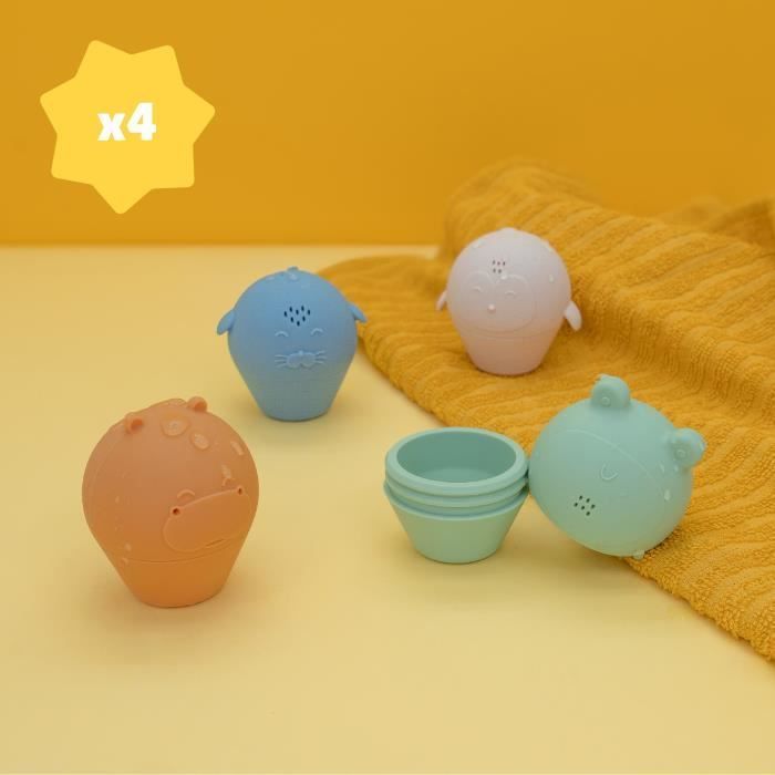 Badabulle Set of 4 Bath Sprinklers - Soft Silicone Bath Toys - Open for Washing