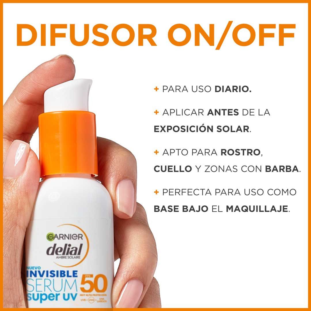 „Delial Invisible Serum Super UV SPF50“ kasdienis apsauginis kremas nuo saulės su lengvu poveikiu. Veido apsauga