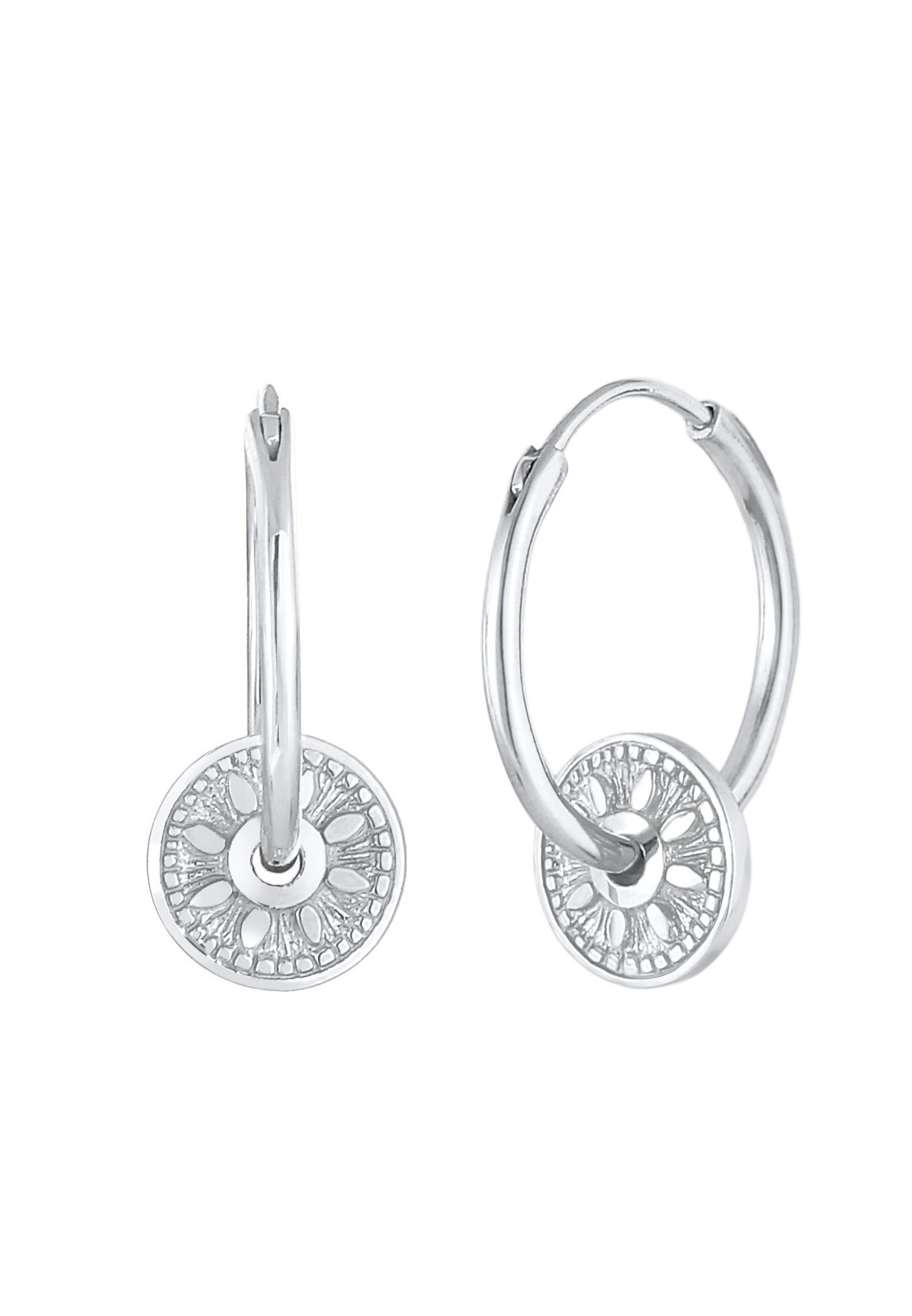 Elli Pendentif créole pour femme Pièce de monnaie soleil antique en 925/1000 argent massif