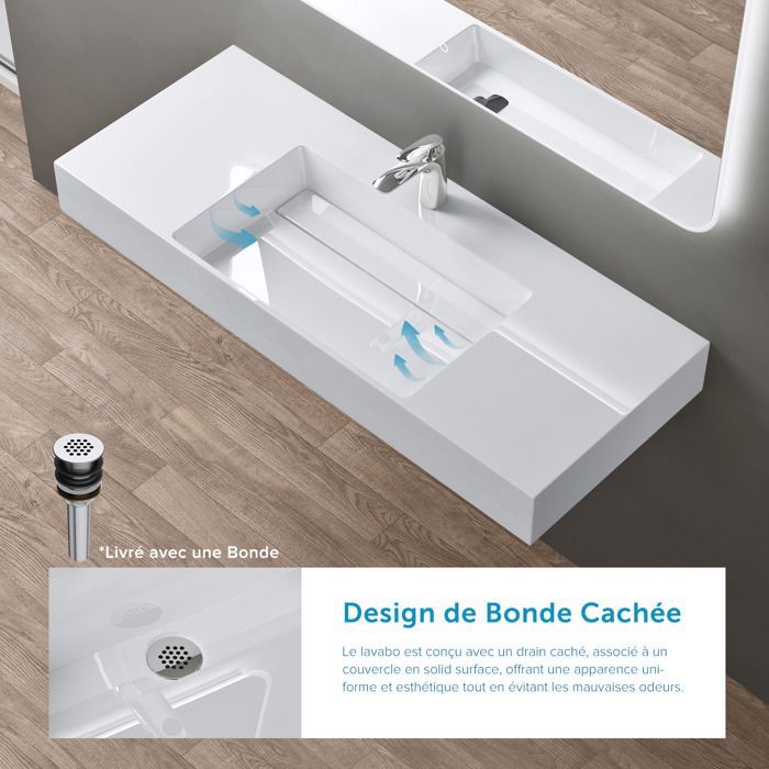 Lavabo mural doporro blanco de 120 cm, lavabo de encimera con desagüe, lavabo rectangular de 120 x 48 x 13 cm Colossum12