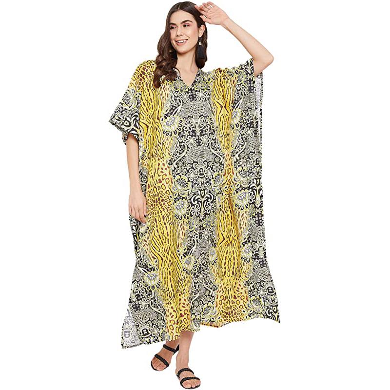 Robe maxi longue imprimée style caftan, robe de plage grande taille, robe de soirée