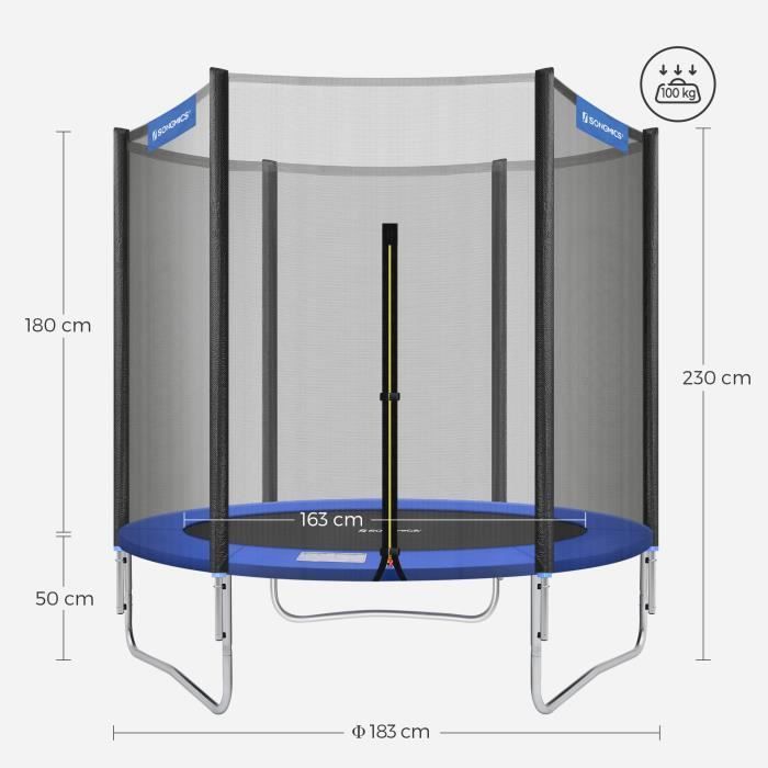 SONGMICS Garden Trampoline Ø 183 cm with Safety Net, Covered Poles