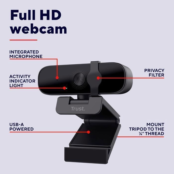 Cámara web USB - TRUST - Tanor - Full HD 1080p - Micrófono integrado - Obturador de privacidad - PC/Mac