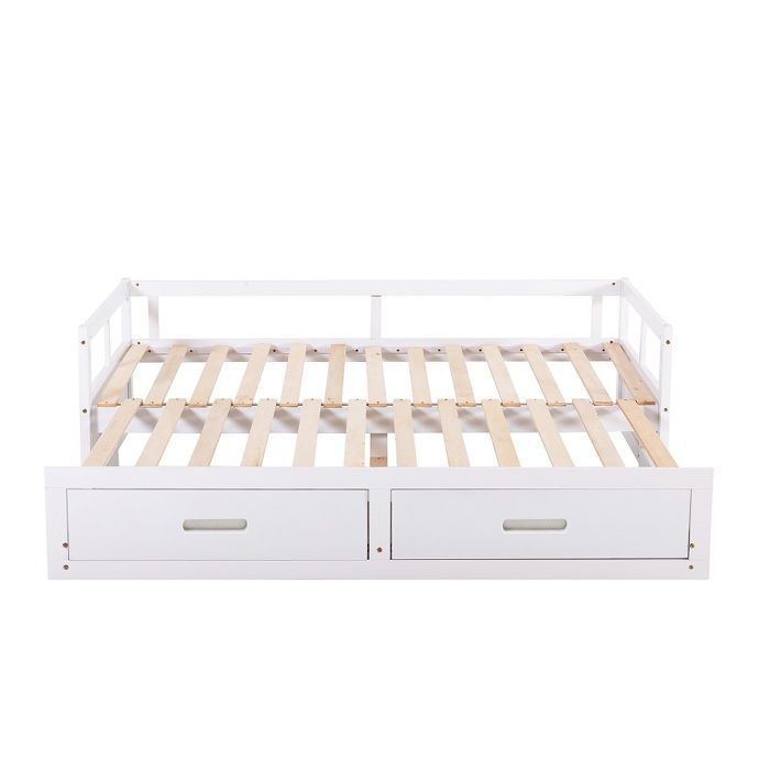 Cama para adultos, sofá cama convertible de 90/180x200 cm con cajones y somier de láminas, color blanco.