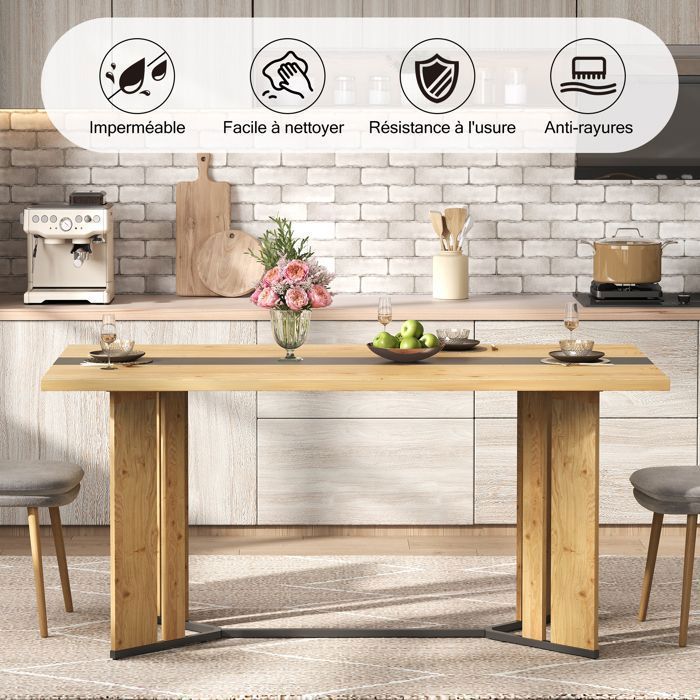Table à Manger - Style Scandinave - 150cm - Résistante à l'Eau - MDF et Métal