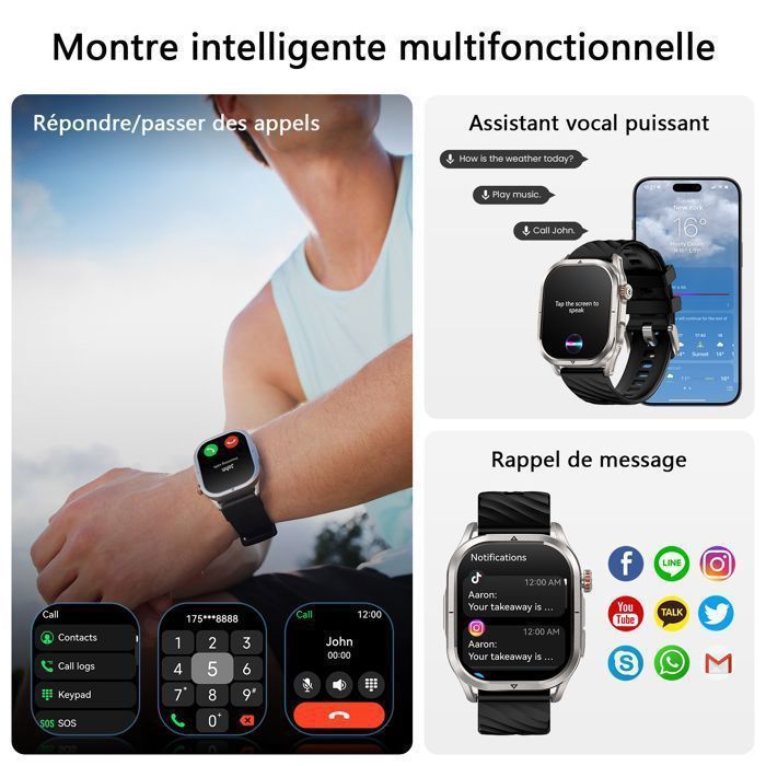 Relógio inteligente masculino KOSPET P10 com GPS integrado, resistência à água de 5 ATM, tela de 1,96