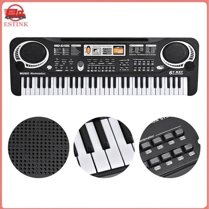 Piano eléctrico ESTANK, piano electrónico de 61 teclas, instrumento musical para niños, con micrófono, 6 canciones, juego de juguete.