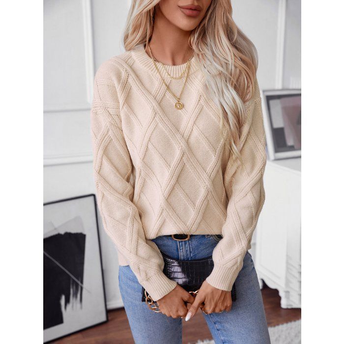 Jersey de mujer - Estampado de rombos - Tejido suave - Cuello redondo - Manga larga - Otoño/Invierno