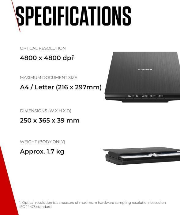Scanner per documenti Canon LiDE 400, nero, design compatto con connettività USB Type-C, funzionamento semplice con un solo pulsante.