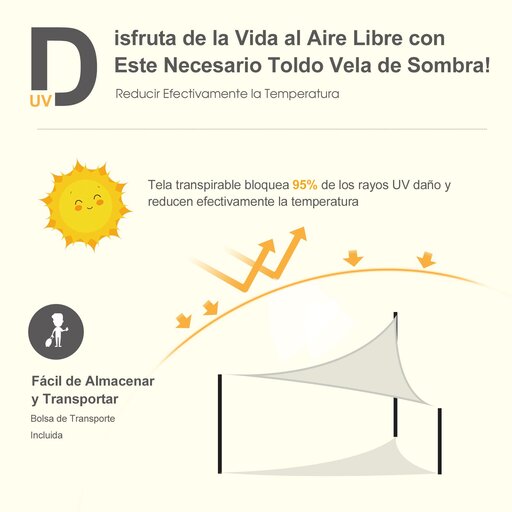 Toldo Vela 4x4x4m Triangulo Color Crema Sombrilla Parasol Camping