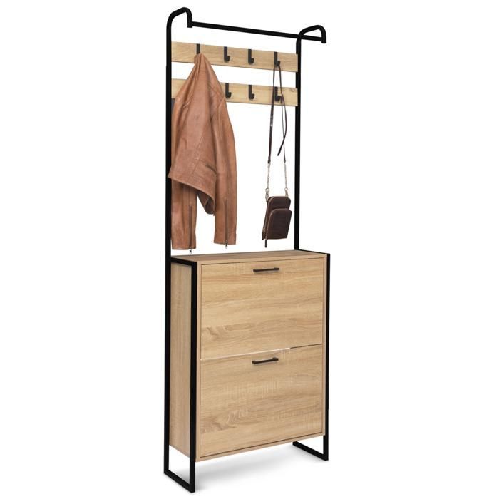 Armario de entrada IDMARKET LUIS, zapatero de 2 puertas, diseño industrial