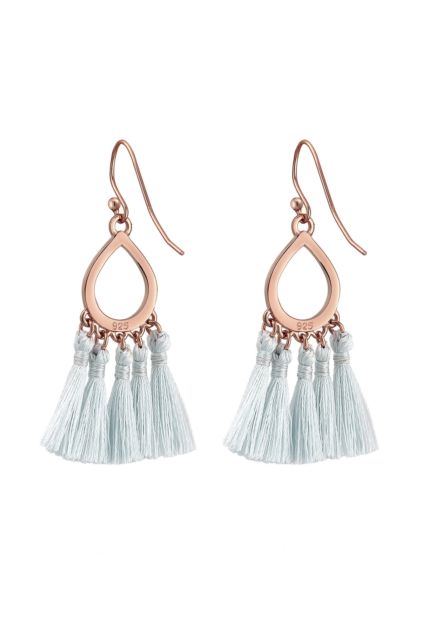 Elli Forme de Goutte Boho Festival Pompon Bleu Boucles d'Oreilles Femme (925/1000) Argent