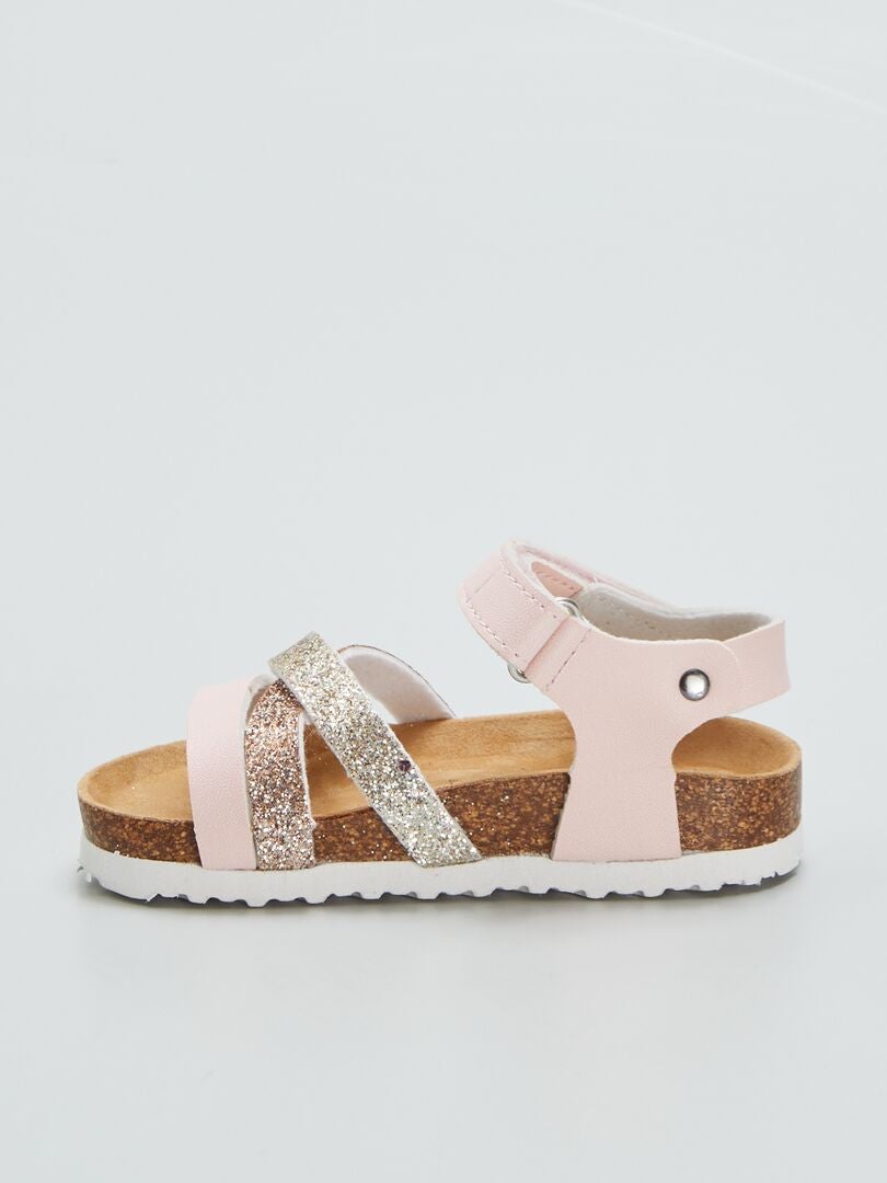 Sandalen met pailletten en klittenbandsluiting - ROZE