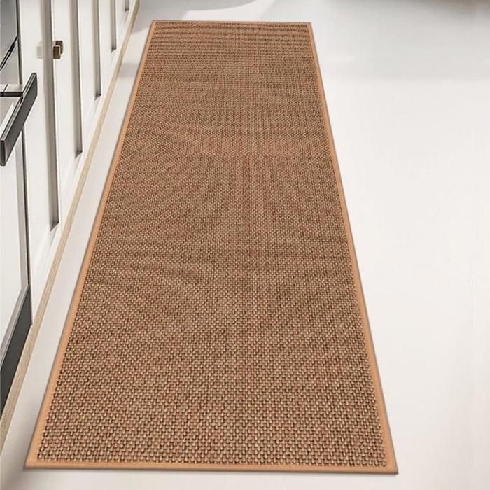 Tapis de Cuisine en Lin Antidérapant 45x150cm - Dos en Caoutchouc, Imperméable, Anti-Huile, Facile à Nettoyer - Marron