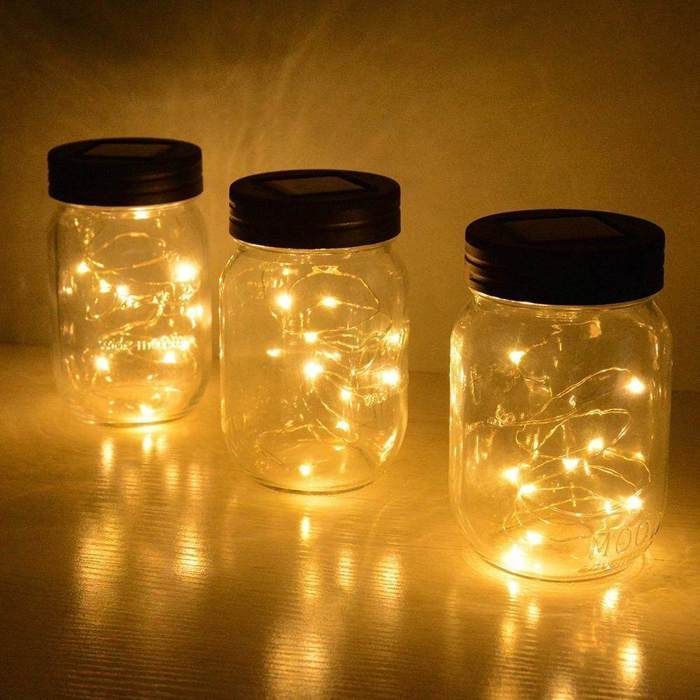 Solar Mason pot Lights pack de 3 Garden decor Mason pot Lights 20 LED Solar Fairy chandelier meilleur pour la bouche