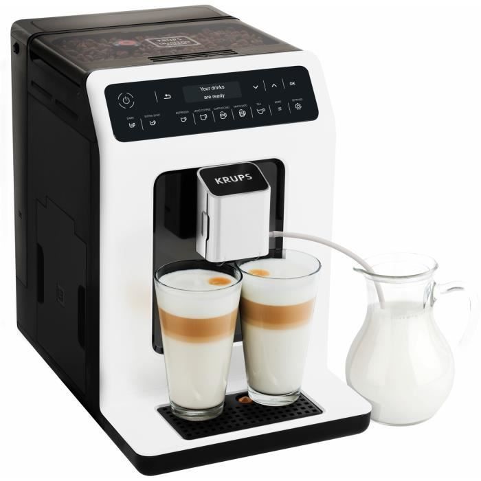 Macchina da caffè automatica KRUPS con macinacaffè integrato, 15 bevande, 2 tazze simultanee, per espresso e cappuccino. Codice articolo: EA890110.