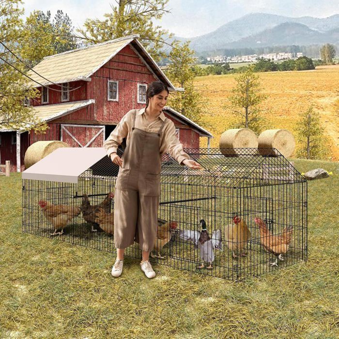 CHICKEN COOP - Chicken coop enclosure 330 x 101 x 101 cm, wire mesh run 3 x 1 m, galvanized steel