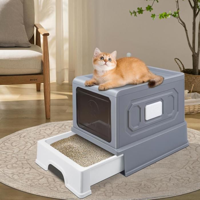 Arenero para gatos MIPAN, bandeja grande para arena de gatos, casita para gatos de 38*50*38 cm, color gris.