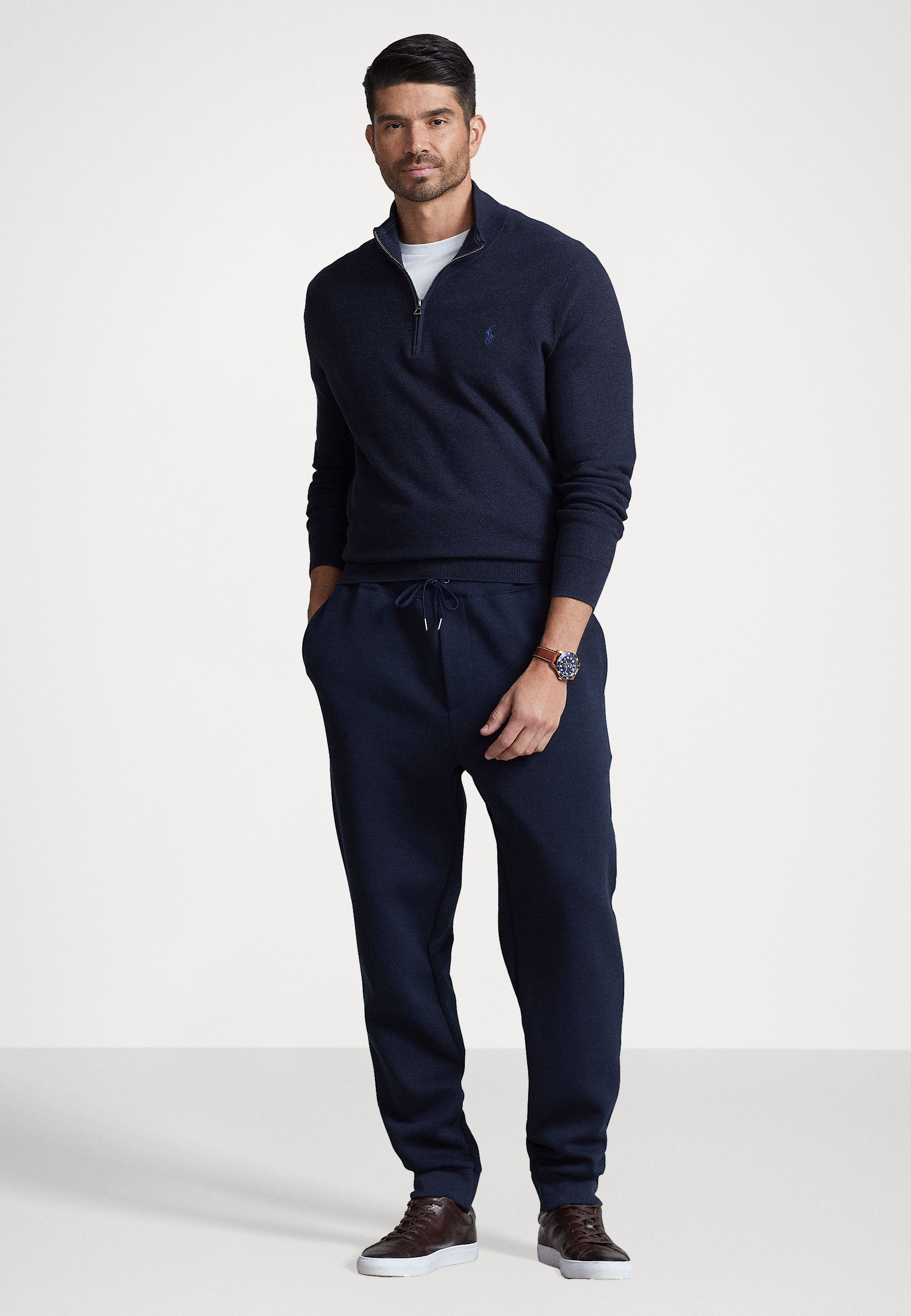 Polo Ralph Lauren trui met kwartrits voor grote maten - Trui - marineblauw gemêleerd