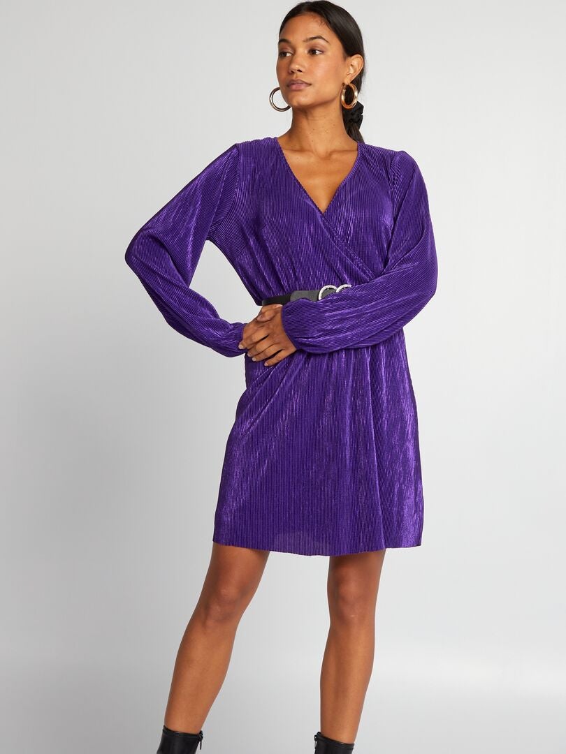 Vestido de punto plisado brillante - MORADO