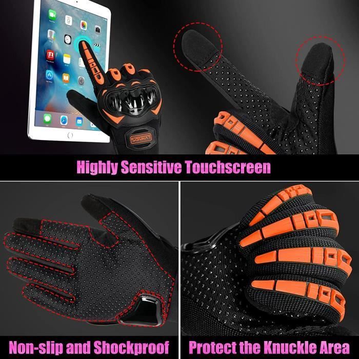 Gants Moto - NOIR ORANGE - Tactile - Protection - Mi saison - Adultes - Multisport