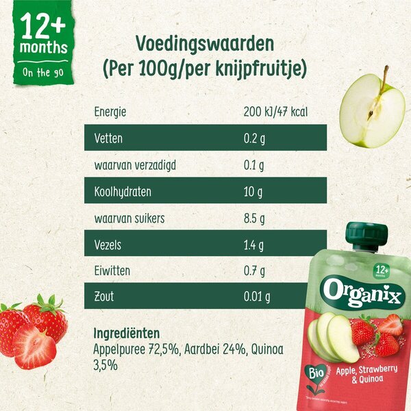Organix 12+M voćni sok od jabuke, jagode i kvinoje<br>100g