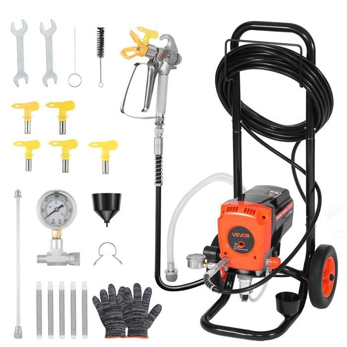 Pulvérisateur de Peinture sans Air sur Pied-VEVOR-Système de Pulvérisation de Peinture 900 W, 3300 PSI, avec Chariot, Brosse