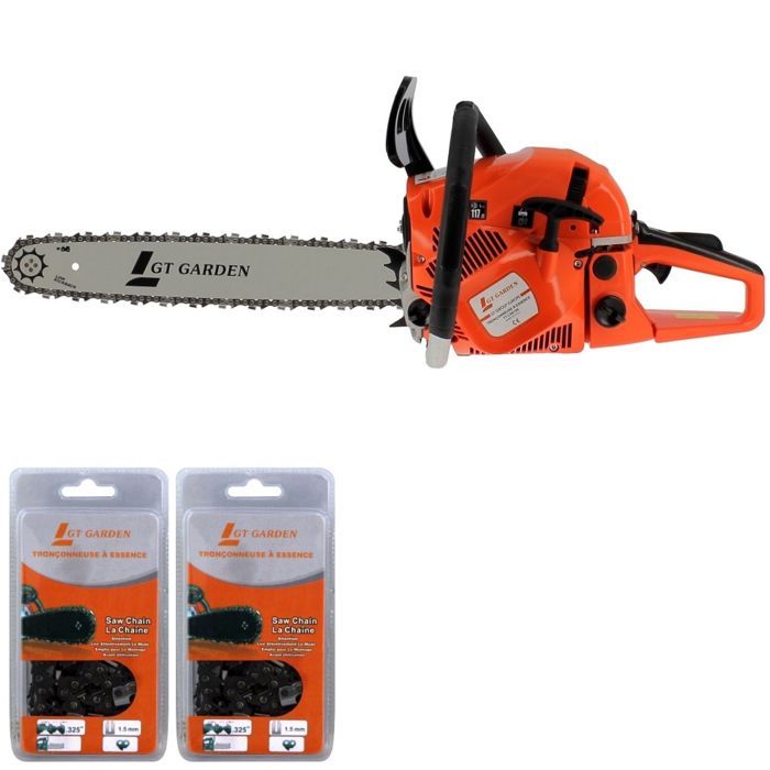 GT GARDEN - Motosierra de gasolina de 62 cc, 3,5 CV, espada de 45 cm, 2 cadenas