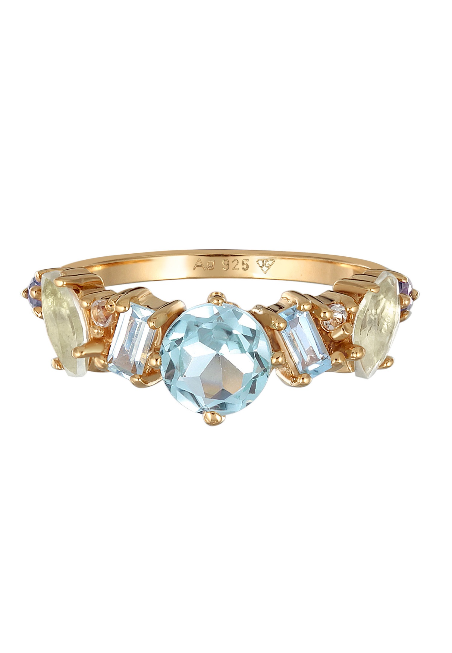 Elli PREMIUM Elli PREMIUM Bague Femmes Classique avec topaze, pierre de lune et améthyste en argent sterling 925 plaqué or