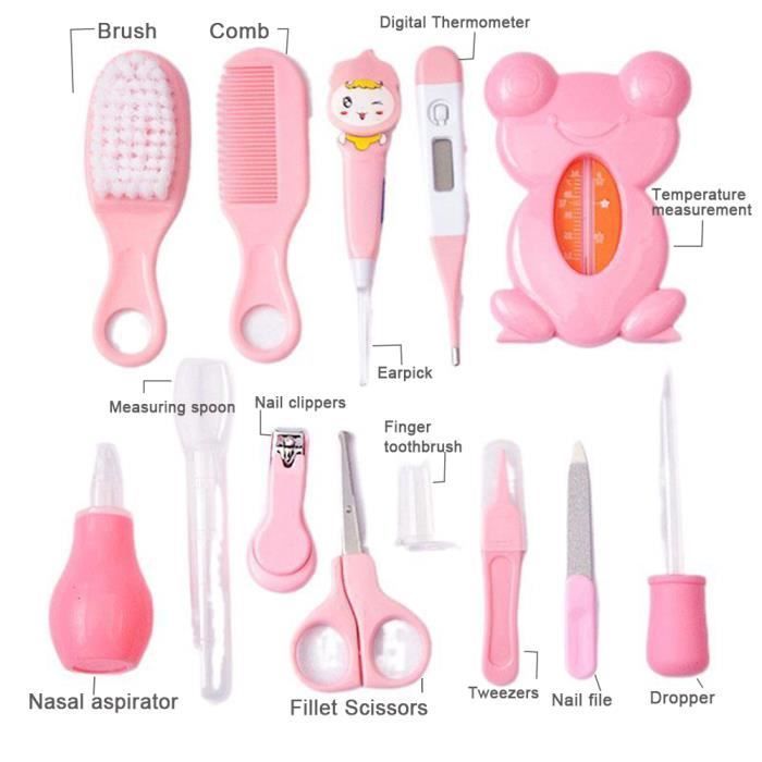Kit de cuidado y aseo para bebés - Rosa - Práctico y seguro - 13 accesorios